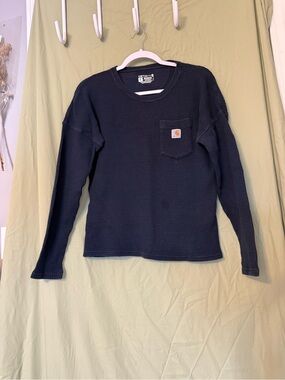 Carhartt Navy Waffle-Knit Long Sleeve Pocket Tee